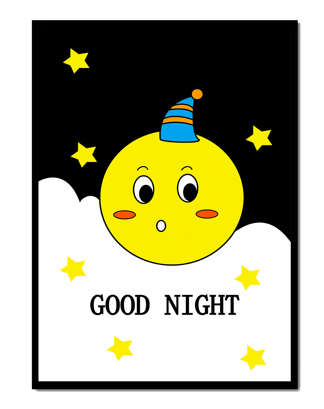 Charming bedtime illustration with moon and stars for children's room