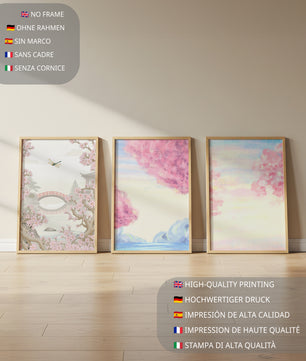 Imágenes Decorativas de Paisajes Florales y Puente de Madera en Primavera