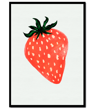 Illustrative design of a vibrant red strawberry with green leaves