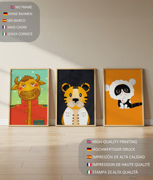 Arte de animales coloridos en estilo caricaturesco