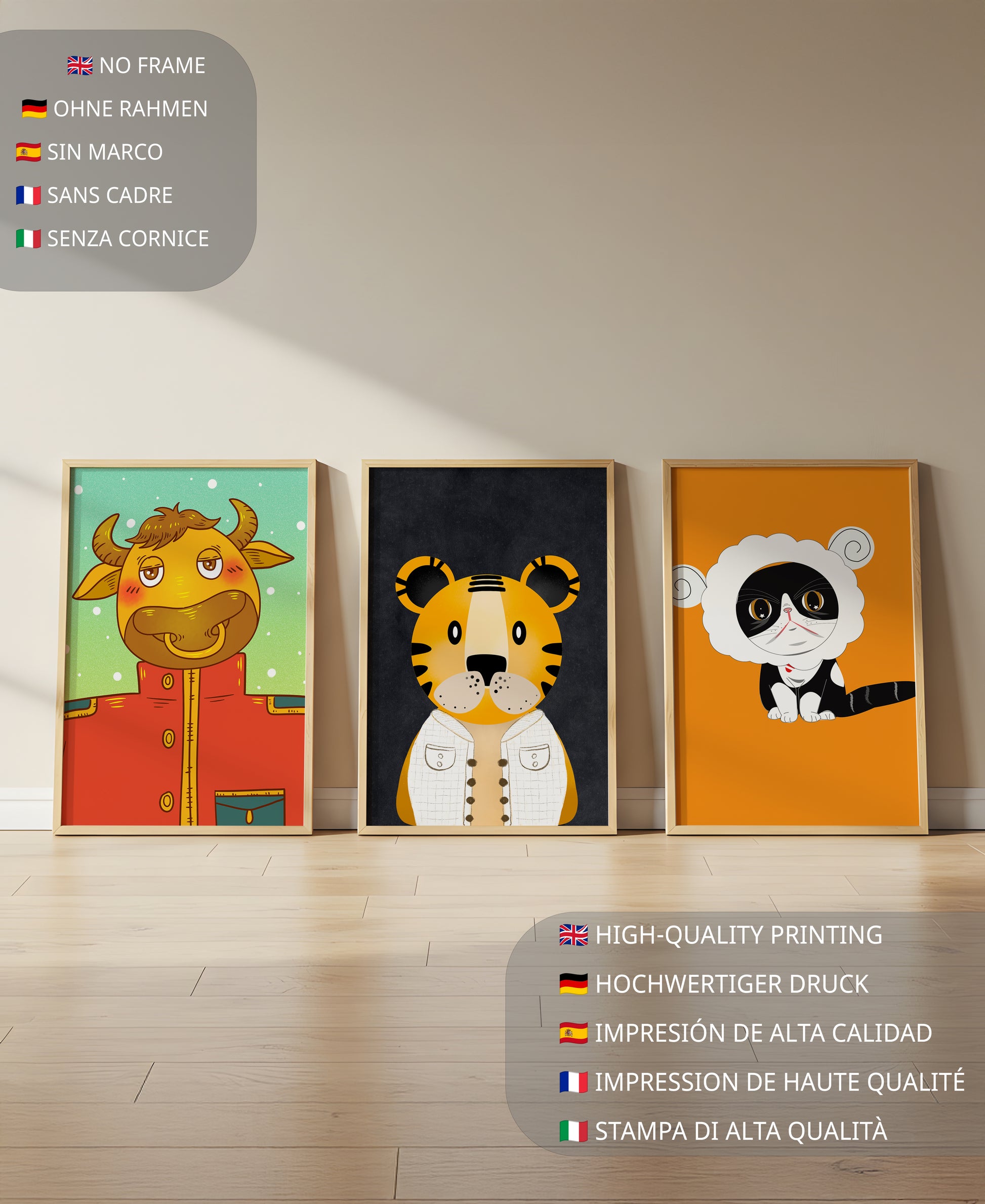 Arte de animales coloridos en estilo caricaturesco