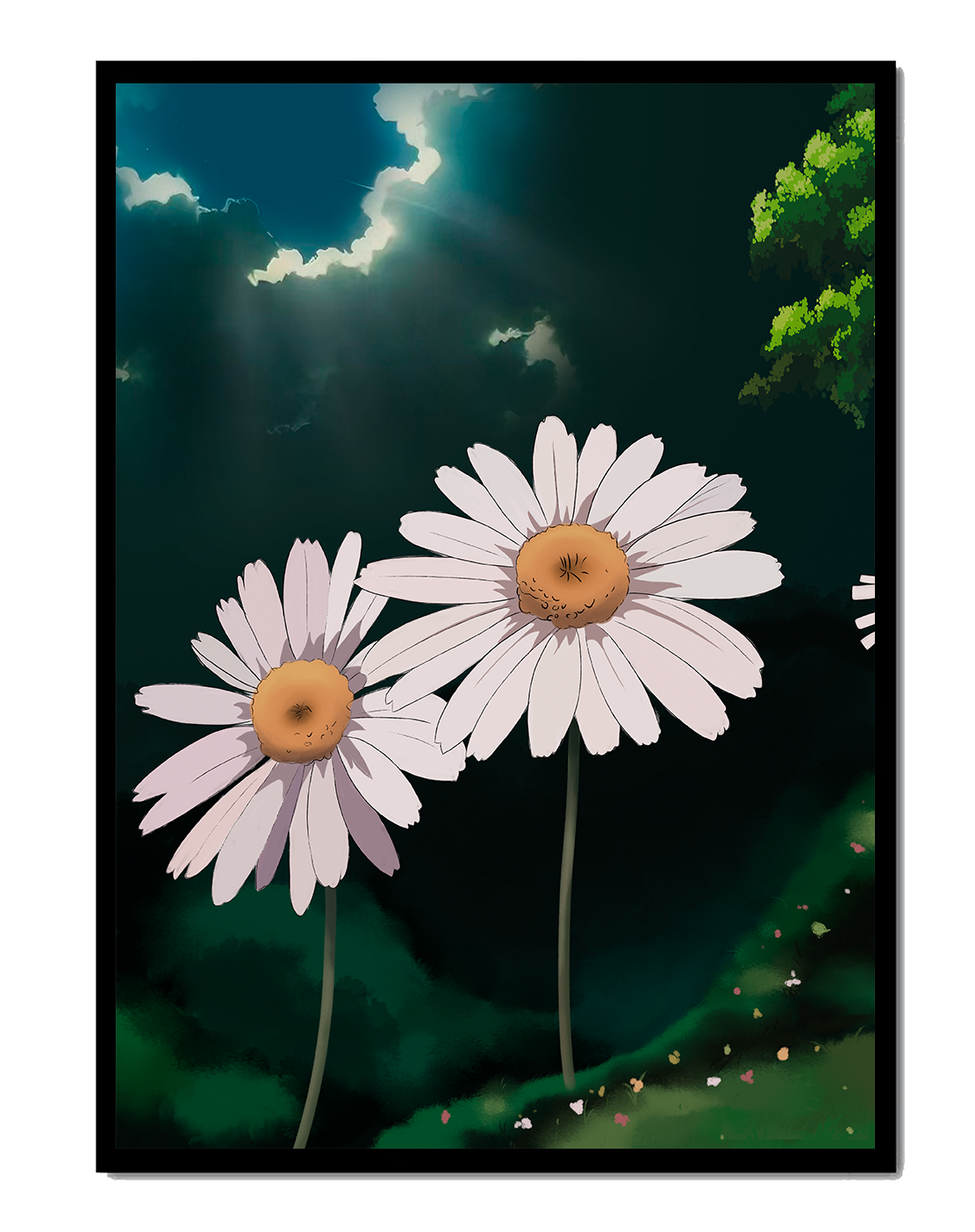 Sunlit Daisies in a Serene Landscape
