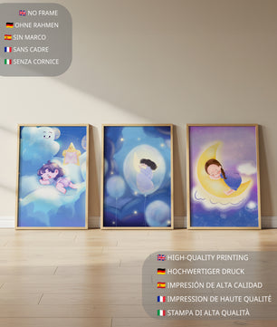 Images enfantines de rêves en couleurs pastel avec lune et nuages