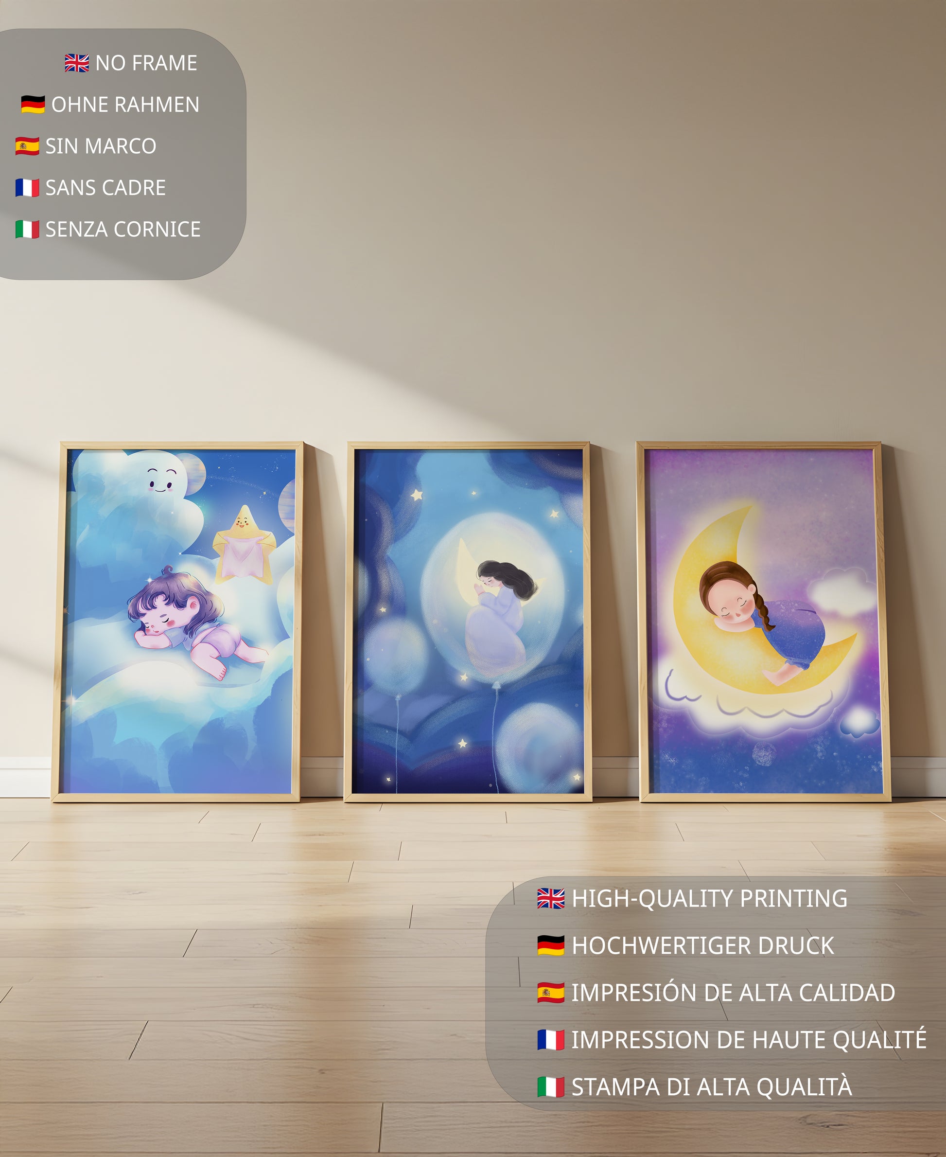 Images enfantines de rêves en couleurs pastel avec lune et nuages