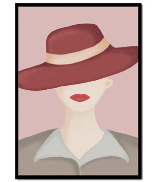 Stylish Woman in Vintage Hat with Minimalist Fashion Art