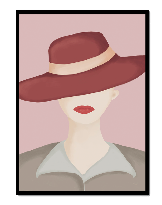 Stylish Woman in Vintage Hat with Minimalist Fashion Art