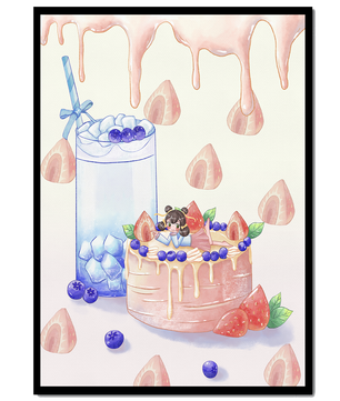 Escena de postre caprichosa con pastel y bebida con acentos juguetones