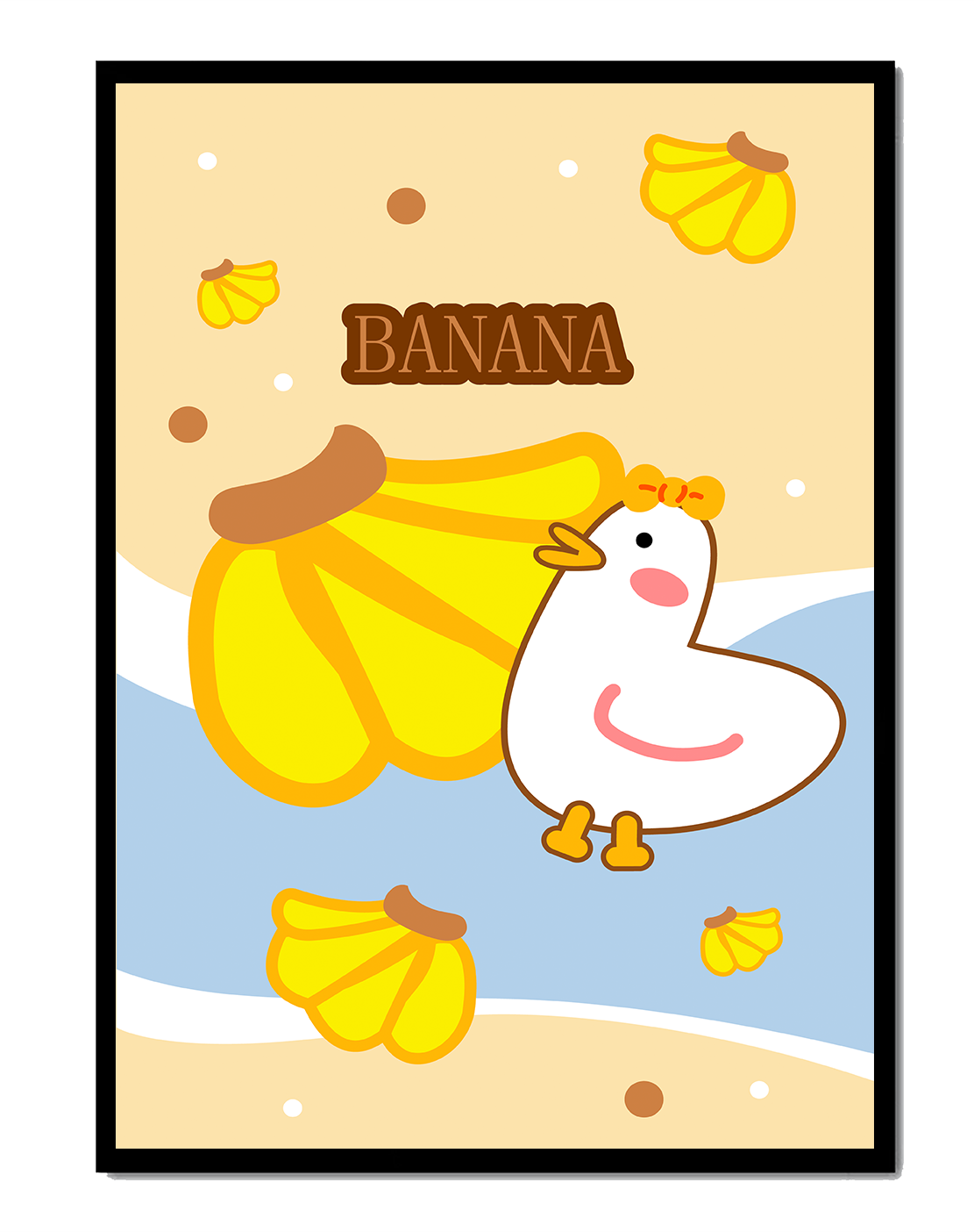 Cartoon duck with banana background for playful design