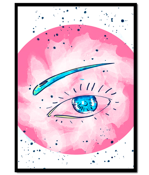 Abstract Eye Illustration with Pink Background and Blue Accents - Mi tienda