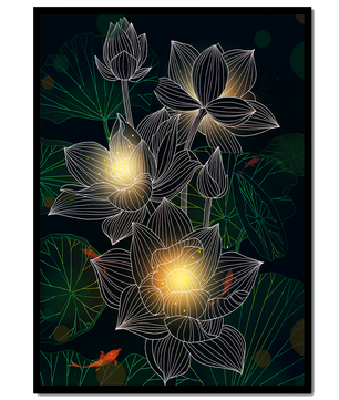 Beautiful lotus flowers with glow effect and koi fish - Mi tienda
