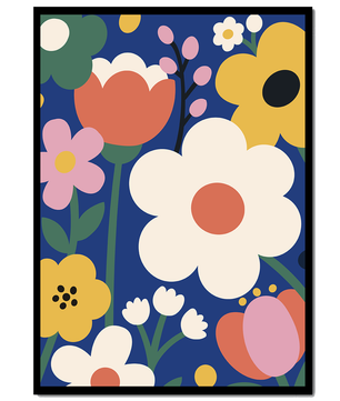 Colorful Floral Abstract Pattern On Dark Blue Background