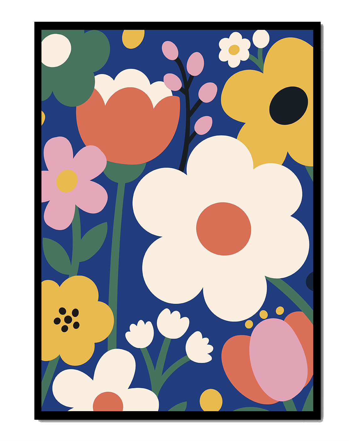 Colorful Floral Abstract Pattern On Dark Blue Background