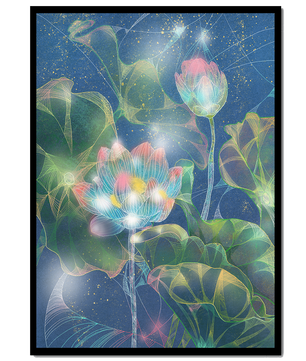 Bunte Lotusblumen mit abstraktem kosmischen Hintergrund