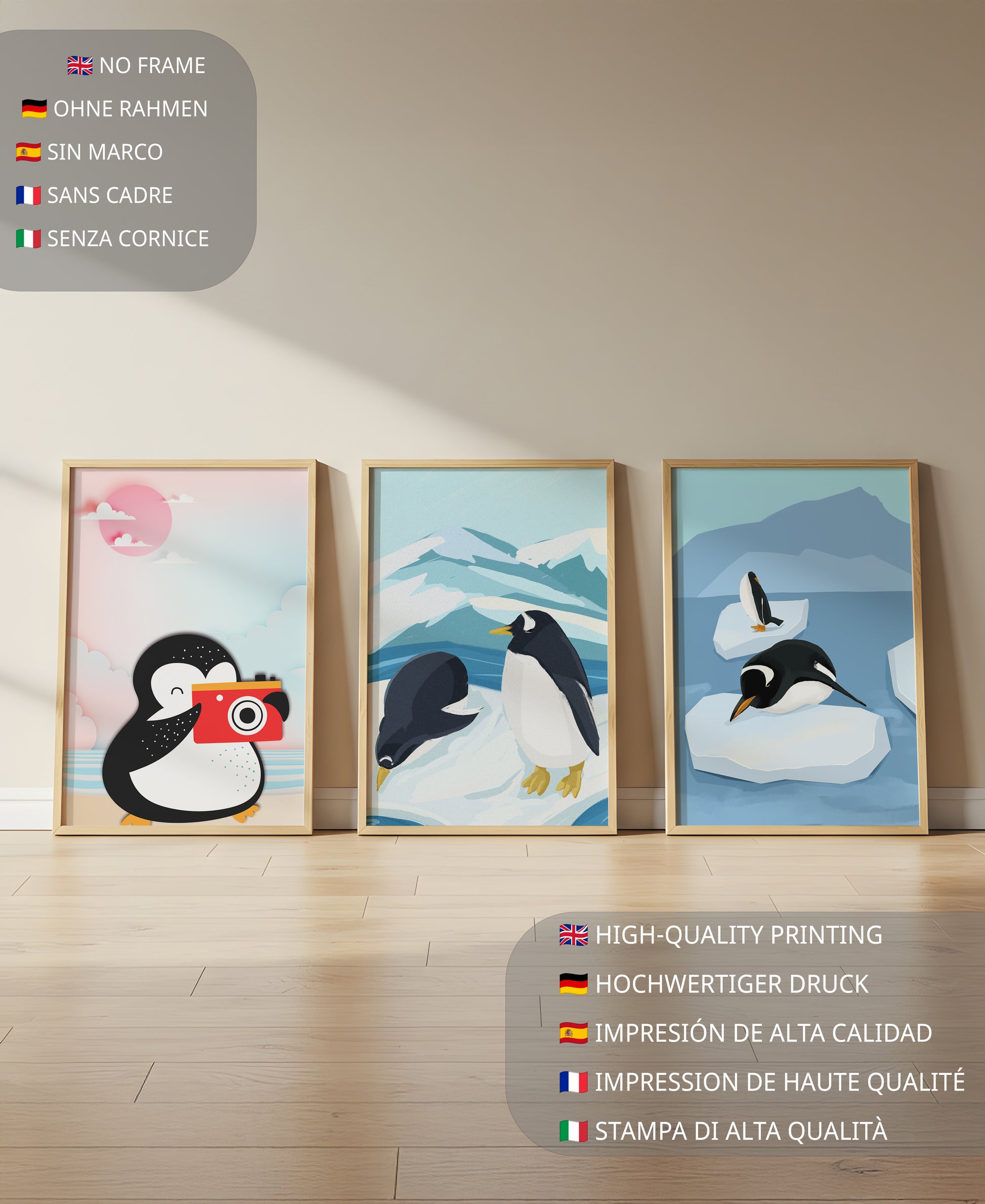 Póster De Pingüinos Sobre Piso De Madera