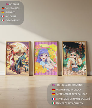 Ensemble d'illustrations d'anime aux designs joyeux et colorés