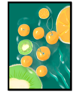 Ilustración de patrón de frutas vibrantes de kiwi y naranja