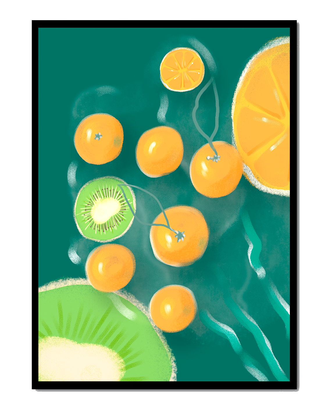 Vibrant kiwi and orange fruit pattern illustration