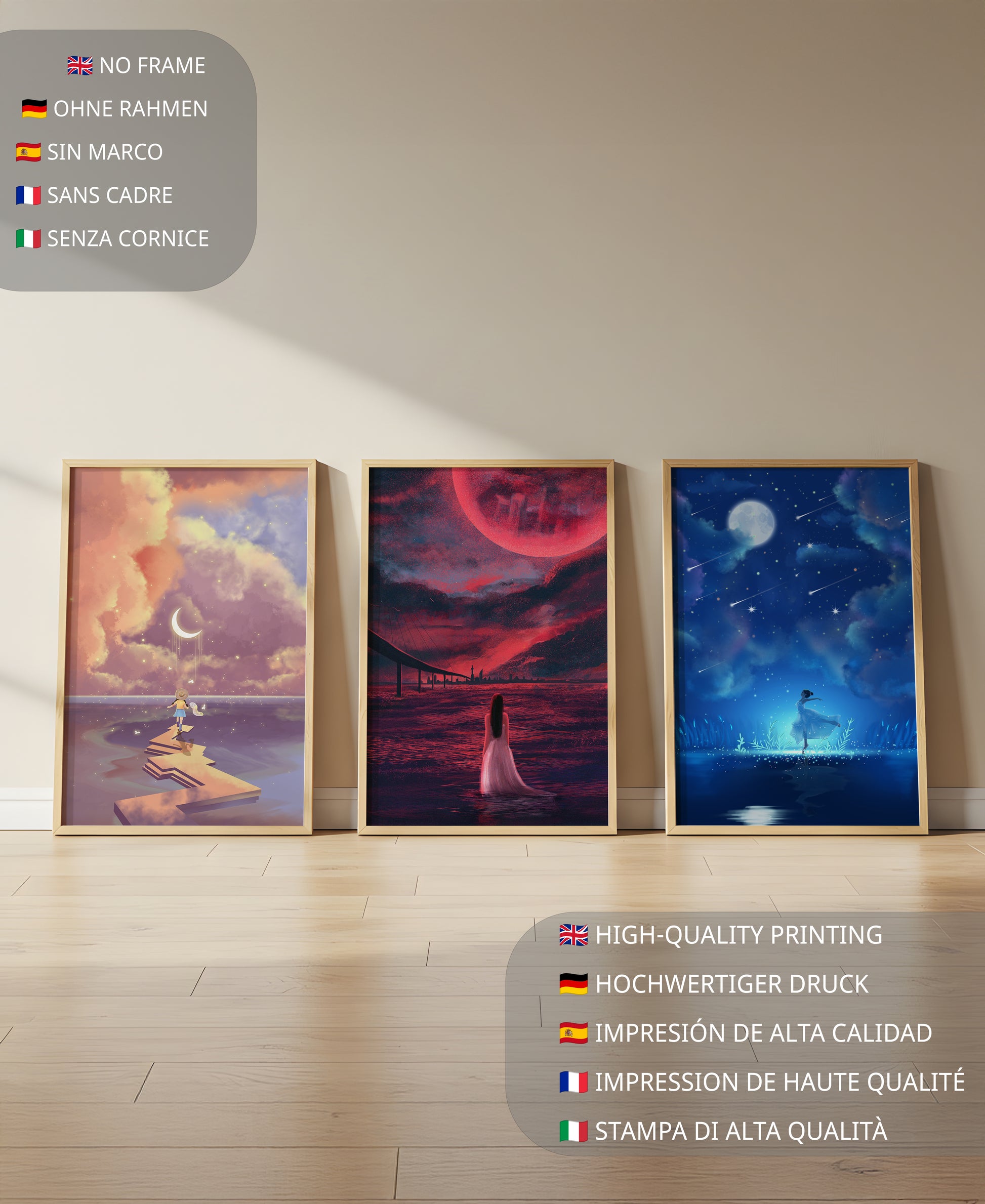 Decoración Moderna de Pared con Obras de Arte Sin Marco