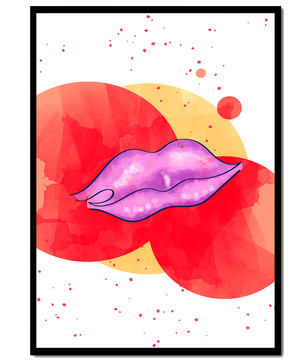 Vibrant Abstract Artwork Featuring Purple Lips on Watercolor Background