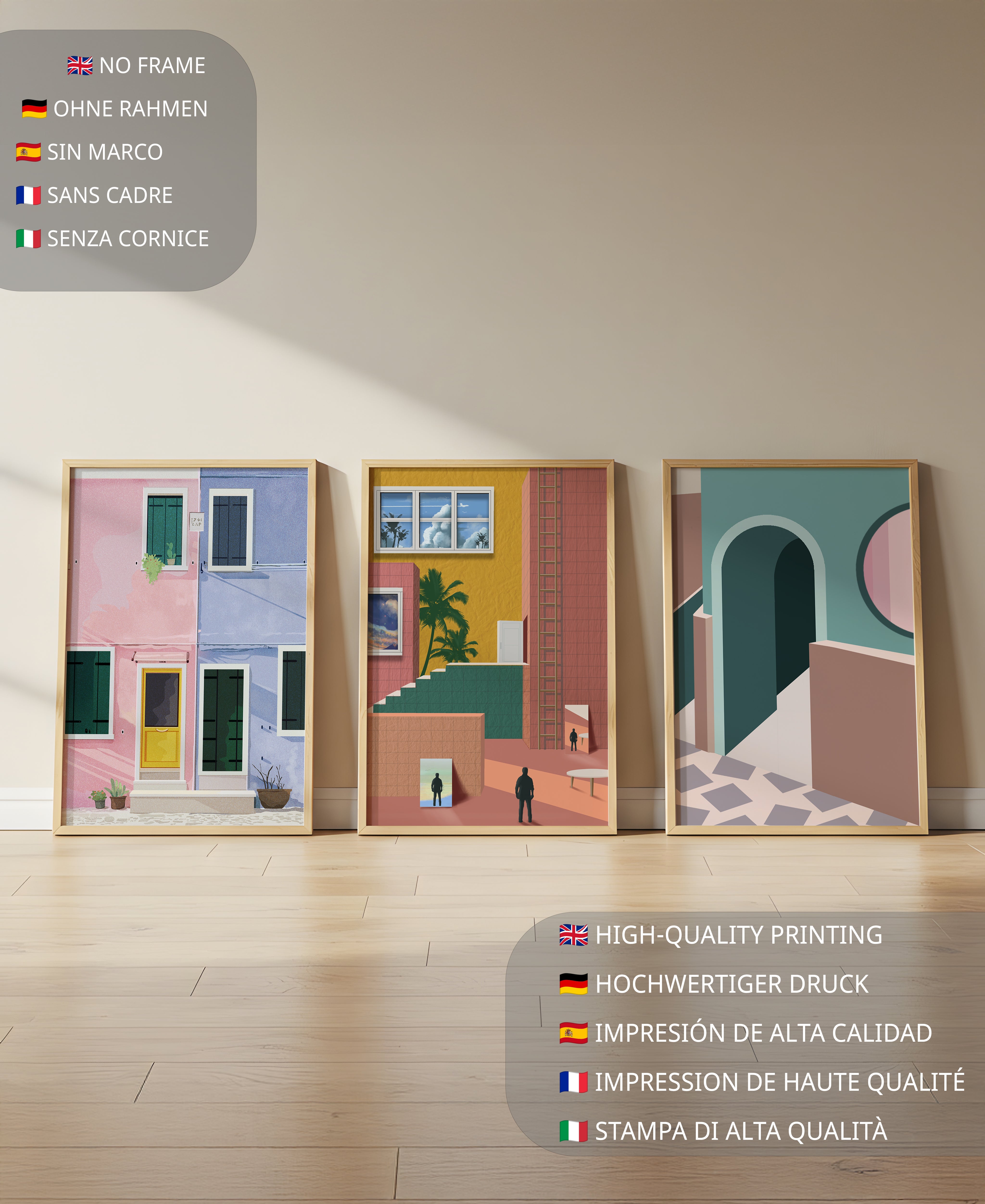 Conjunto De Cuadros Modernos Con Arquitectura Colorida