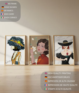 Set de Arte con Retratos de Mujeres en Estilo Clásico y Moderno
