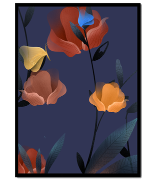 Abstract Floral Illustration with Colorful Flowers on Dark Background