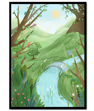 Serene Landscape with Birds and River under Sunny Sky