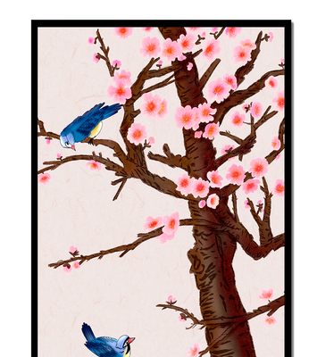 Charming illustration of cherry blossom tree with birds