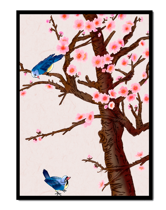 Charming illustration of cherry blossom tree with birds