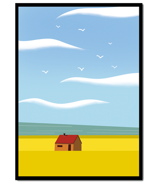 Minimalistic Landscape with House and Sky