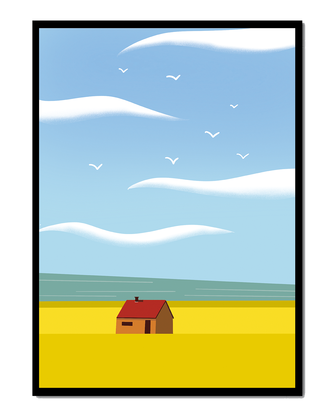 Minimalistic Landscape with House and Sky