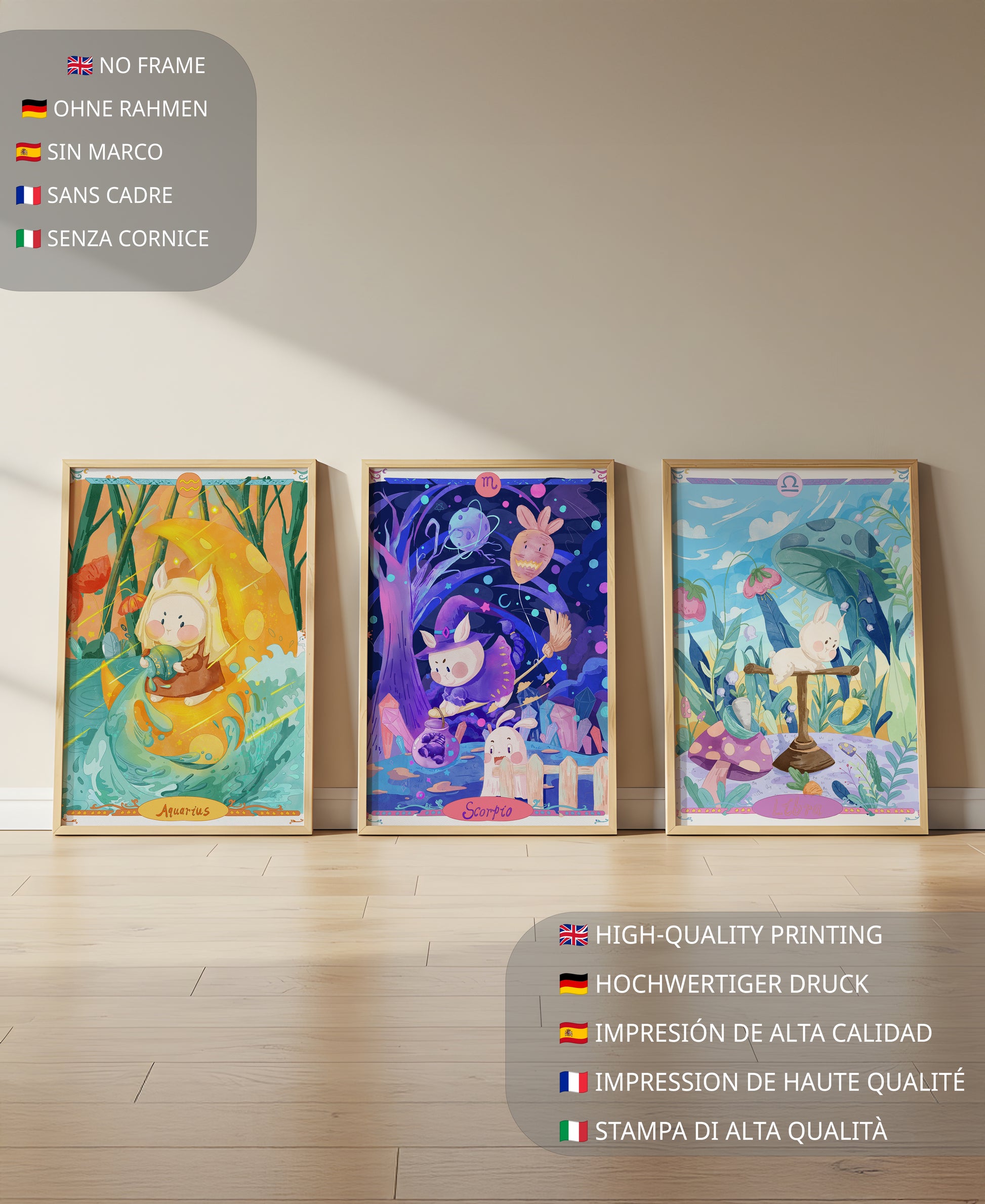 Arte Zodiacal en Lienzo con Ilustraciones Infantiles