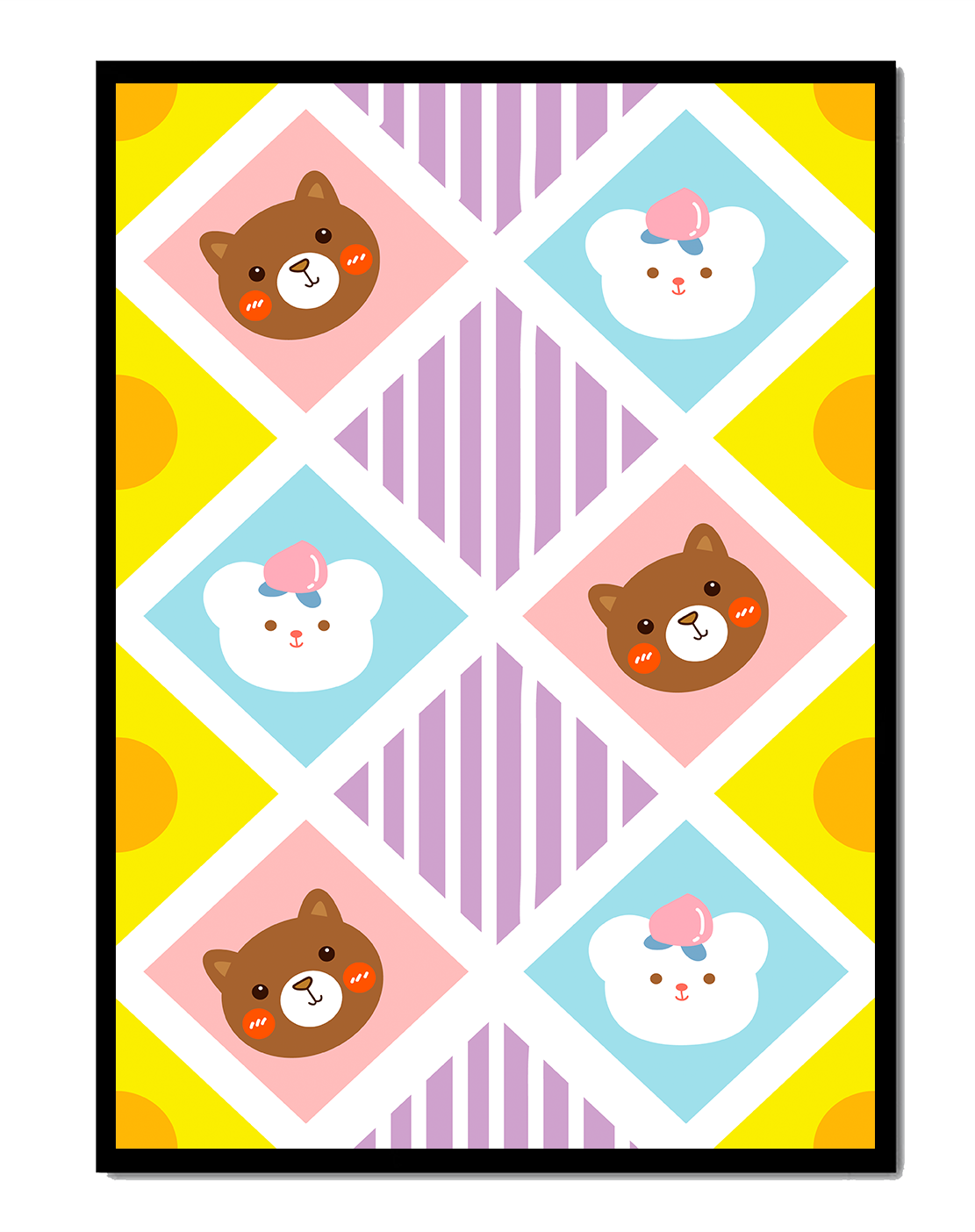 Playful geometric bear and colorful pattern for children's room decor