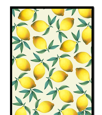 Vibrant lemon pattern with green leaves on a light background