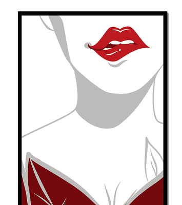 Minimalist Art with Red Lips and Elegant Dress