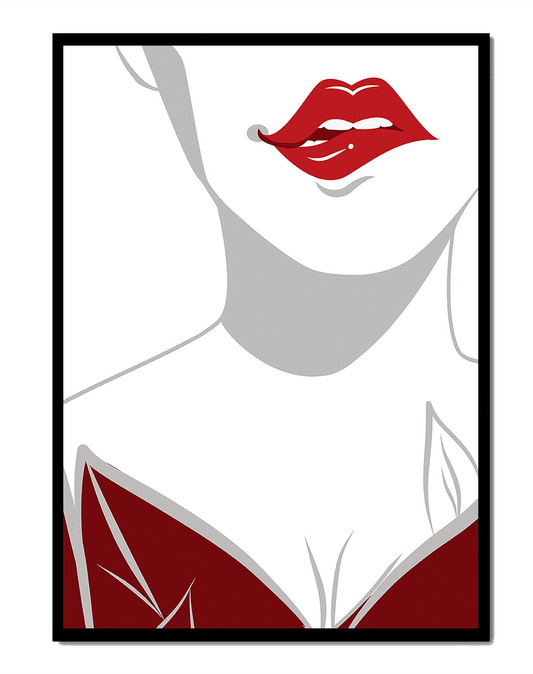 Minimalist Art with Red Lips and Elegant Dress