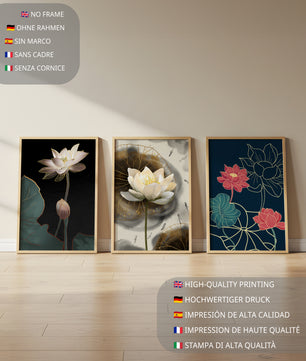 Imágenes Artísticas de Flores de Loto con Detalles en Oro
