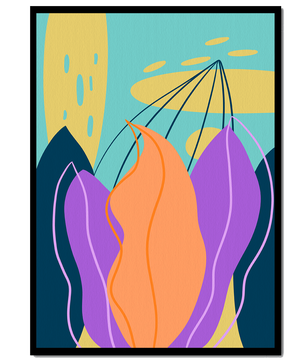 Abstract floral illustration with vibrant colors and geometric shapes