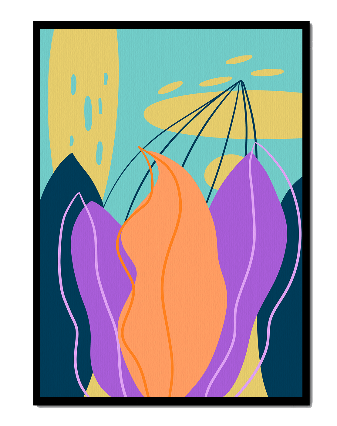 Abstract floral illustration with vibrant colors and geometric shapes
