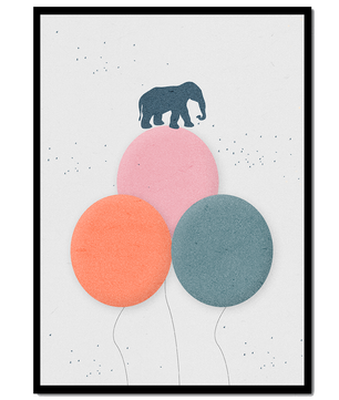 An Elephant Balancing on Colorful Balloons in a Minimalist Design - Mi tienda