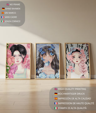 Pinturas De Retratos Femeninos Con Flores Y Mariposas