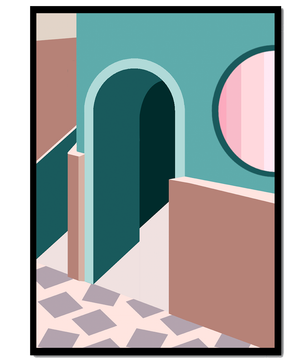 Abstract architectural scene with geometrical shapes