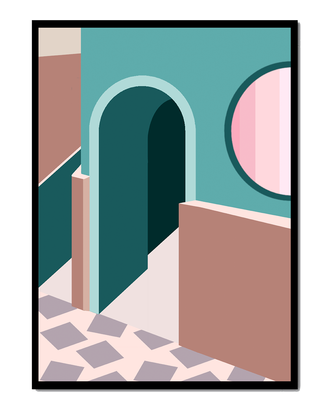 Abstract architectural scene with geometrical shapes