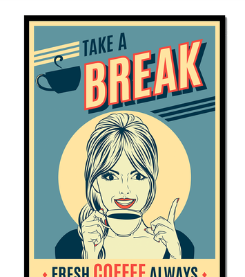 Retro Coffee Break Poster with Woman Holding a Cup