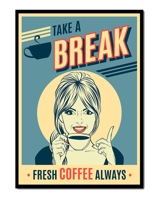Retro Coffee Break Poster with Woman Holding a Cup