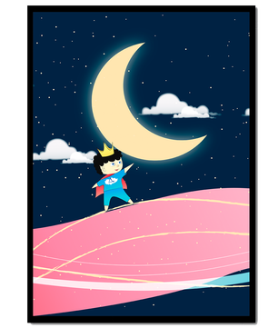 Little Prince Standing on Pink Planet under Starry Night Sky - Mi tienda