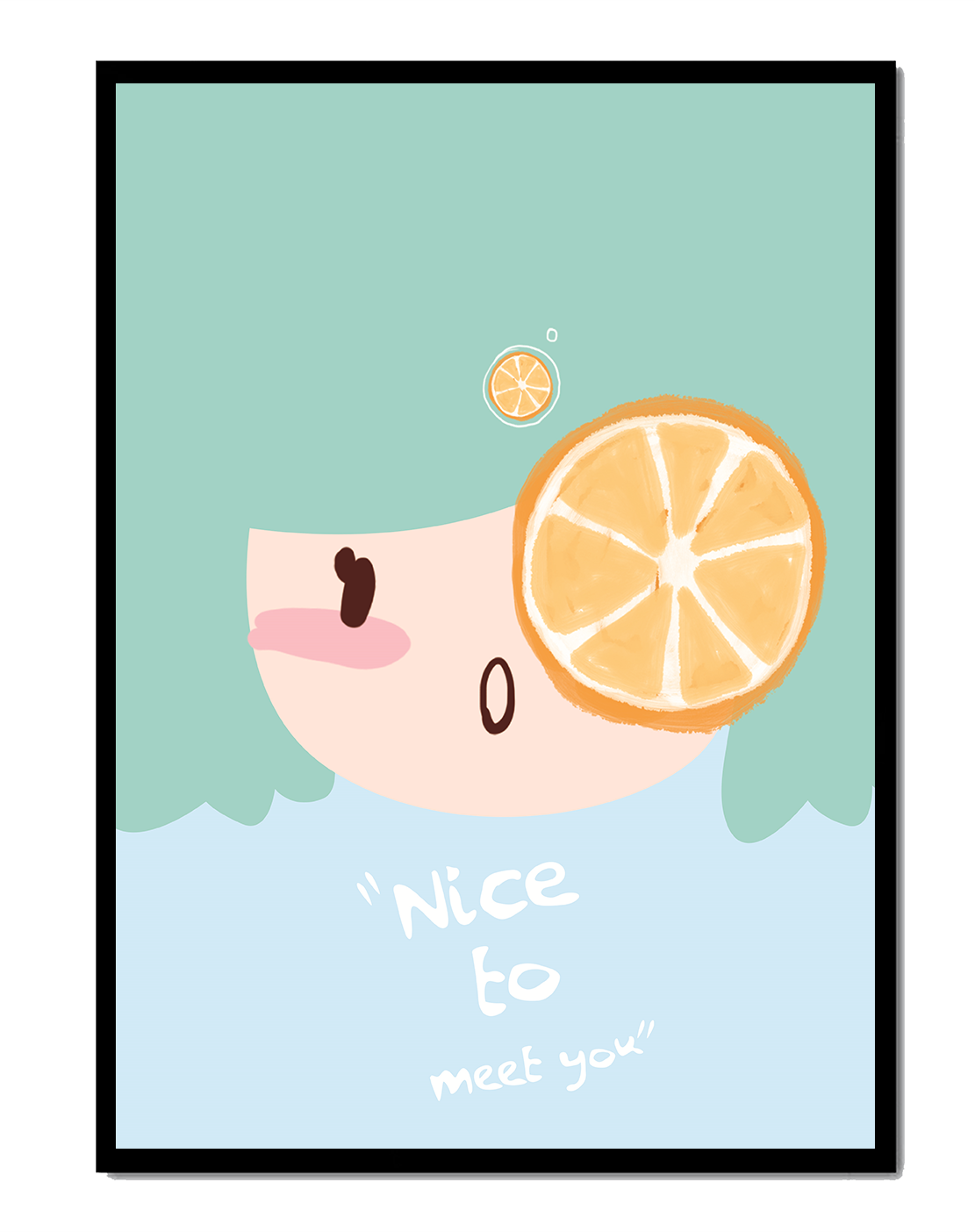 Playful Illustration of a Cartoon Face with Citrus Accent
