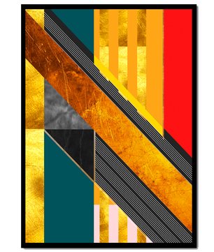 Abstract geometric design with gold accents and vibrant colors