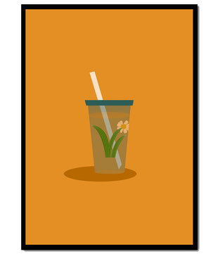 Illustration of a Drink with Botanical Element and Straw on Orange Background - Mi tienda