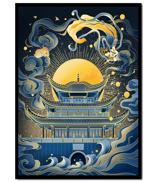 Traditional Asian Pagoda with Celestial Elements and Gold Accents - Mi tienda